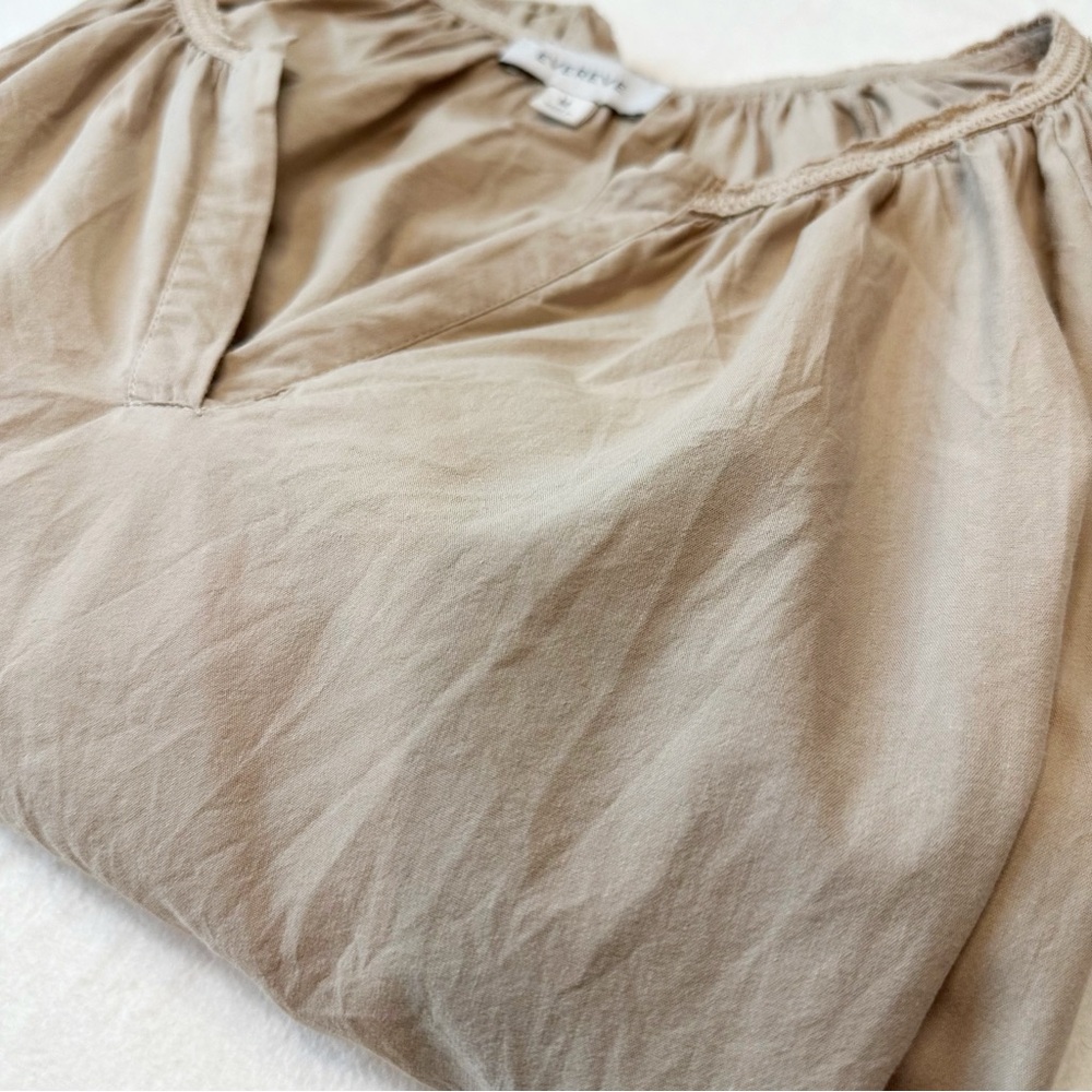 Evereve Elli Top Blouse Sandstone Poplin Blouson Crochet Balloon Sleeves, M - Picture 16 of 16